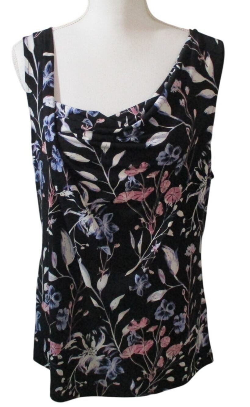 Ivanka Trump Women's Black Floral Print Sleeveless Scoop Neck Shirt Size Large